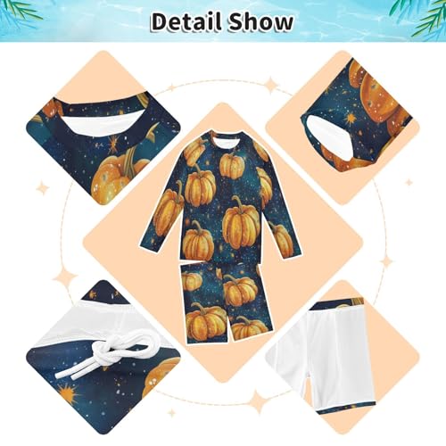 Pumpkin Galaxy Nebula Boys Swimsuit Rash Guard Toddler Kids Long Sleeve Swim Shirt and Trunks Swimwear Set 3-10Y3