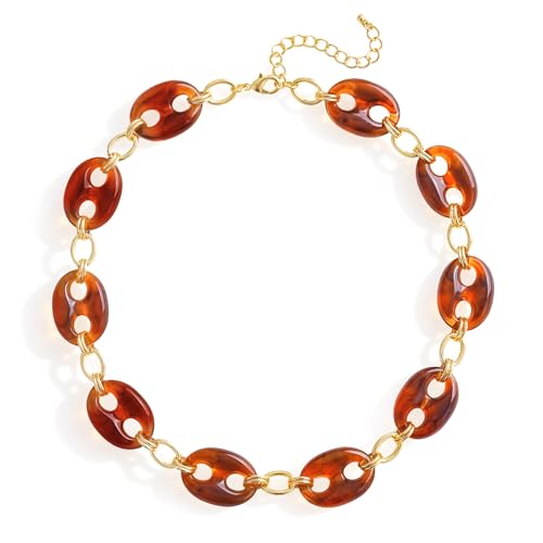 FILMOON Chunky Choker Coffee Bean Necklace Amber Acrylic Link Statement Necklace Trendy Jewelry Gift