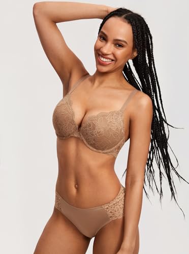 Image of DOBREVA Women's Push Up Lace Bra Underwire Plunge Full Coverage Bras Sexy Plus Size Support
