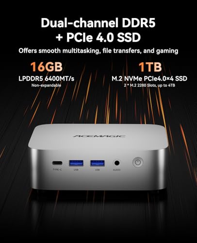 Image of ACEMAGIC Mini PC Computers for Gaming Ryzen 7 H255(Upgraded 8745HS), 16GB 6400MT /s LPDDR5 1TB PCIe4.0 M.2 SSD Mini Computers(8C /16T, up to 4.9GHz), Radeon 780M 8K Triple Display USB4 WiFi6E /BT5.2