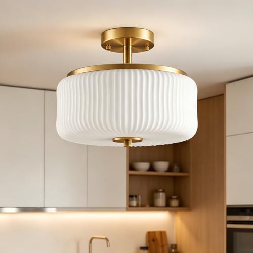 Lámpara de techo de cristal de leche vintage de 11,8 pulgadas y 3 luces que elimina sombras oscuras