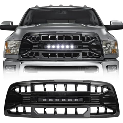 Allinoneparts Front Grill Compatible with 2009-2012 Dodge Ram 1500, Bumper Grille w/Off-Road Lights, Glossy Black Cover