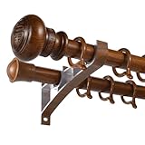 Barra de Cortina, Metal con Aspecto de Madera, Cabeza Decorativa con el carácter Que Significa «Buena Fortuna».Montaje en Pared y Techo, para salón, Dormitorio, terraza(Teak,1.3m(4.3ft))