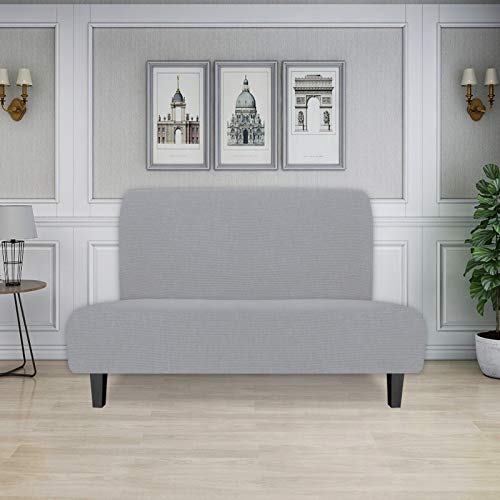 Image of Easy-Going Stretch Medium Futon Slipcover Armless Futon Cover Silver Gray