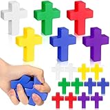 Shappy 12 Pcs Cross Stress Relief Toys Pocket Cross Fidget PU Bulk Stress Gifts for Adults Christian Small Therapy Fidget Relief Toys Religious Party Favors Baptism Gifts (Cute Color)