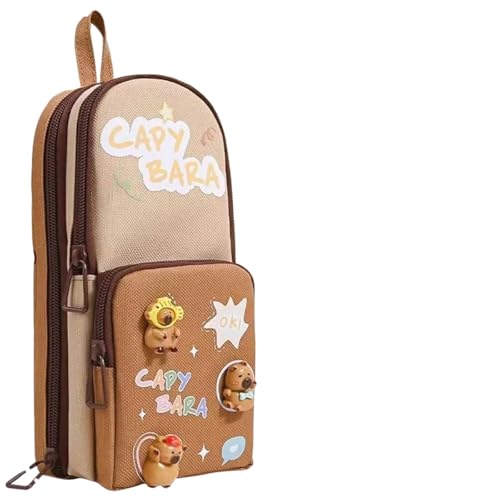 Image of Parshya Canvas Kawaii Pencil Case 3 Compartment Cute Pencil Case for Girls Large Capacity Pen Pencil Pouch Smooth Zipper Multifunctional Stationery Organizer for School Office (HT Brown Bara)