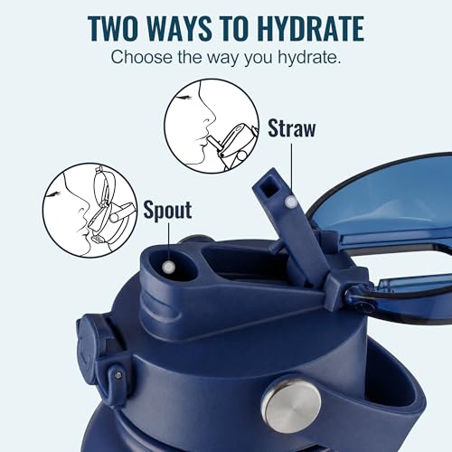 Image of OLDLEY 32oz Insulated Water Bottle with 2-in-1 Straw & Chug Lid, Leakproof Stainless Steel Bottle, Double Wall Vacuum Insulated Water Bottle for Sports, Gym, Travel,Navy