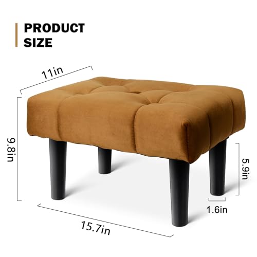 Image of HOUCHICS Small Footstool Ottoman,Velvet Soft Footrest Ottoman with Wood Legs,Sofa Footrest Extra Seating for Living Room Entryway Office(Coffee 2PACK)