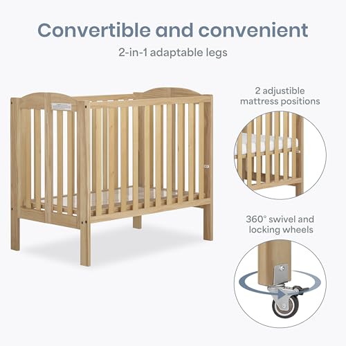 Image of Dream On Me 2 in 1 Portable Folding Stationary Side Crib in Natural, Greenguard Gold Certified