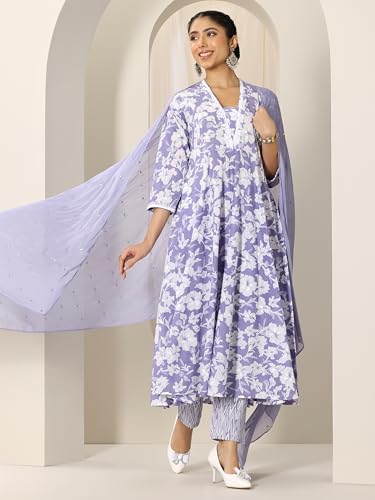Image of Pink floral printed anarkali kurta and printed palazzo with embellished dupatta | ethnic wear | bridal suit | occasion wear