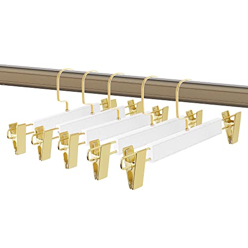 16 Pack Gold Pants Hangers,Plastic Skirt Hangers With Gold Clips,Premium Pants Hangers For Clothes Coat 360° Swivel Hook(Gold-16 Pack) #TOP2