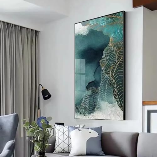 Affiche abstraite moderne 70x140cm encadrée noire pour meuble d'intérieur et arrière-plan