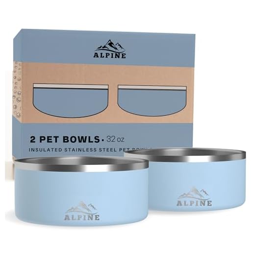Alpine Set of 2 Stainless Steel Dog Bowls, Non Slip, Metal Pet Bowl for Food and Water, Double Walled Insulated, Rustproof, Dishwasher Safe- 32 Ounces- Sky Blue (AB)