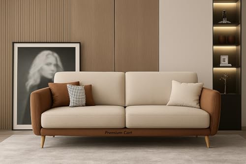 Image of Velvet Contemperory Sofa Couch with Cushion Chaise Lounge Sectional Perfect for Living Room & Bedroom Guests Home & Office (3 Seater Beige Brown)