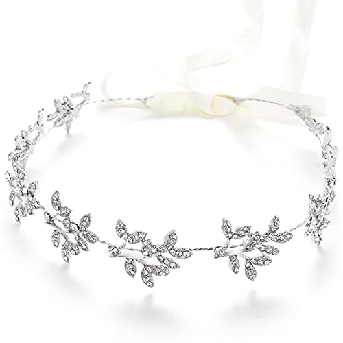 BABEYOND Bridal Headpiece Handmade Wedding Hair Vine Crystal Floral Leaf Headband with Lace Ribbon - Image 3