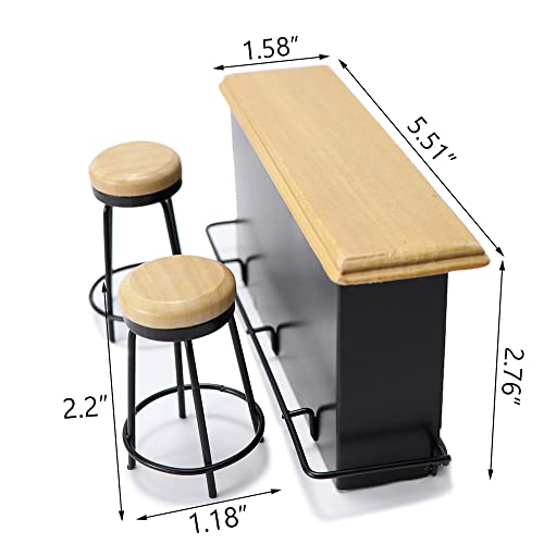 Dollhouse Furniture Metal Bar Table & Chair With Wood Top Pub Set 1:12 Scale Miniature Accessories Bar Counter Stool Mini Dining Coffee Table Model Layout Props Desktop Decor #TOP4