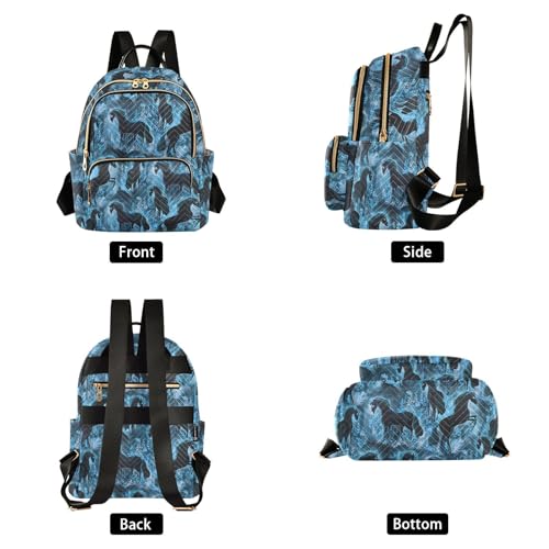 Image of Mini Backpack Blue Horse Fashion Backpack Purse for Women,Handbag Shoulder Bag Casual Daypack, Ladies Gift for College Work (S)