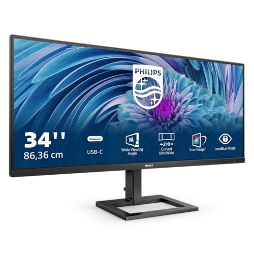 Philips 346E2LAE - 34 Zoll WQHD Monitor, Adaptive Sync, Lautsprecher, höhenverstellbar (3440x1440, 100 Hz, DisplayPort, HDMI, USB-C, USB Hub) schwarz