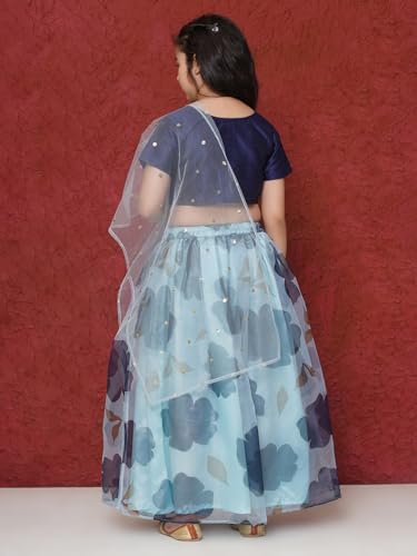 AJ DEZINES Kids Indian Ethnic Wear Silk Blend Organza Floral Printed Lehenga Choli for Girls2