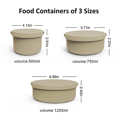 Kvk Silicone Food Storage Bowl Large Lunch Container With Leakproof Strap(16.9Oz, 25.4Oz, 42.3Oz) - Reusable For Bento Box, Food Leftover Storage, Meal Prep With Lid - Oven Freezer Safe - Taupe #TOP2