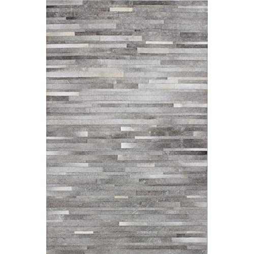 Bashian Santa Fe Collection H16 Hand Stitched Leather Area Rug, 9X12, Grey #TOP13
