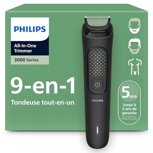 Philips Tondeuse tout-en-un Multigroom série 3000 9 accessoires - Tondeuse pour barbe, cheveux et corps, Lames auto-affûtées respectueuses de la peau, 12 hauteurs de coupe, Modèle MG3946/15