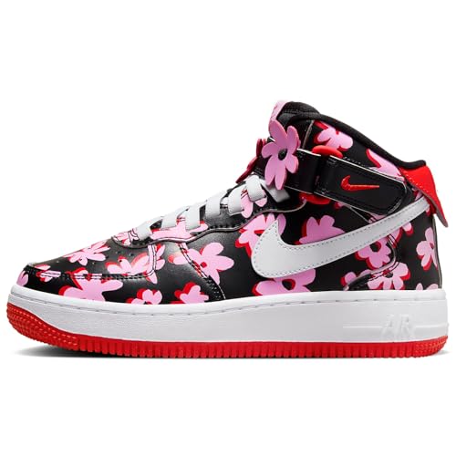 Nike Air Force 1 Mid EasyOn SE Big Kids' Shoes (FQ3692-001, Black/Pink Rise/Picante Red/White) Size 6.5