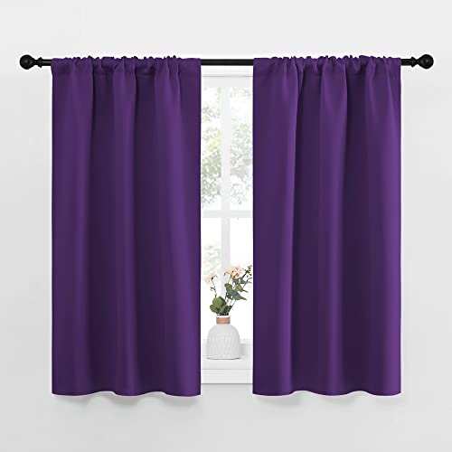NICETOWN Kitchen Curtains Blackout Drapes & Curtains, Energy Smart Window Treatment Curtain Panels for Bedroom (Royal Purple, 34 in x 45 in (W x L), S
