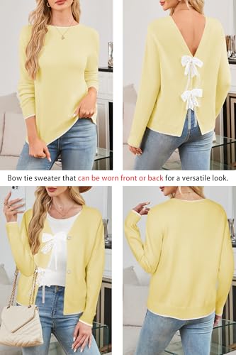Image of Cakulo Womens Bow Tie Sweater V Neck Cardigan Sweaters 2026 Lightweight Spring Fashion Knit Cardigans Outfits