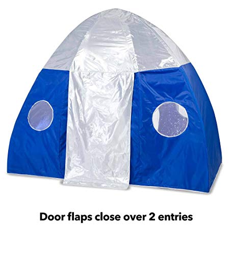 Hearthsong Galactic Space Bed Tent Playhouse - Electric Interior Starburst Led Light With Ul Connection – 2 Doors & 4 Windows - Fits Twin Size Mattress, 3.25' X 6' X 5' H, Blue & Silver #TOP1