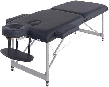 Lightweight Massage Table with Aluminium Frame, 2 Fold Beauty Therapy Bed, w/Free Carry Case, Face Cradle, Arm Rests Black