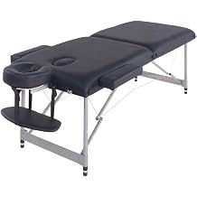 Lightweight Massage Table with Aluminium Frame, 2 Fold Beauty Therapy Bed, w/Free Carry Case, Face Cradle, Arm Rests Black