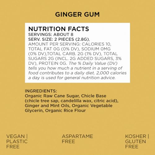 SIMPLY Gum Ginger, Plastic-Free Natural Chewing Gum, Pack of One (15 Pieces Total) | Vegan, Kosher, Non GMO, Aspartame Free and Sorbitol Free