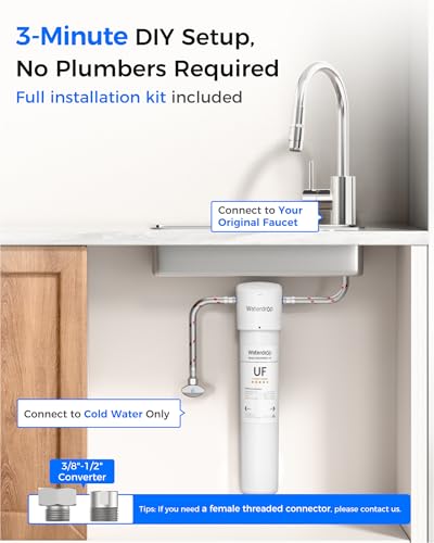 Waterdrop (White-premium) - 15UAW-UF 0.01 mm Ultra Filtration Under Sink Water Filter for Bacteria Reduction, Reduces Lead, Chlorine, Bad Taste & Odour, 16K Gallons, Direct Connect to Kitchen Fauce...