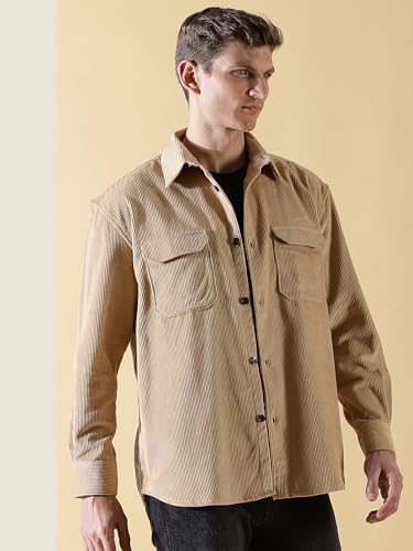 Image of Thomas Scott Men's Premium Spread Collar Double Pocket Corduroy Oversized Shackets