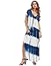 MakeMeChic Casual Maxi Short Sleeve Split Tie Dye Long Dress Blue White Small