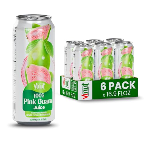 Image of VINUT 100% Pink Guava Juice, No Added Sugar, Not From Concentrate, 16.9 fl oz (500 mL) Can, Pack of 6