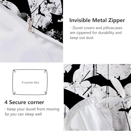 Housse de couette 3D batte 220x240cm avec 2 taies d'oreiller blanches en microfibre pour lit - 6