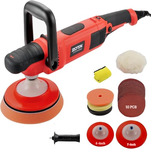 ZOTA Rotary Polisher, 1200W Double Torque 6-inch/7-inch Car Polisher, 6 Variable Speed 1100-3050RPM