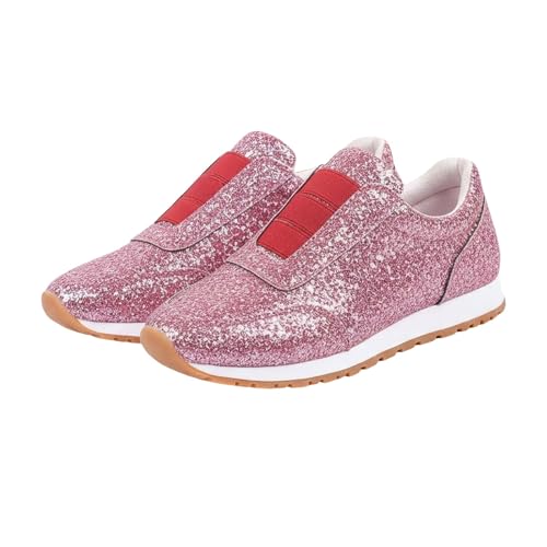 Glitterskor damer silver paljetter sneakers eleganta – blå halvskor damer eleganta sneakers slip-on segelskor lätta bekväma tygskor festliga festskor eleganta linneskor, Het rosa, 40 EU