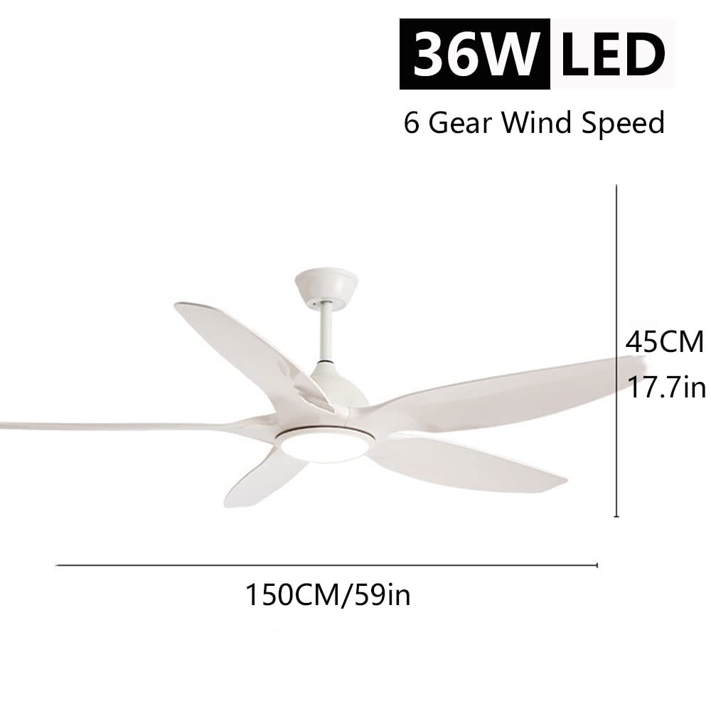 59-calowy duży wentylator sufitowy z pilotem zdalnego sterowania, 6 prędkości, cichy wentylator sufitowy do wnętrz, ze światłem LED, 5 łopatek wentylatora ABS do willi, jadalni, salonu, sypialni
