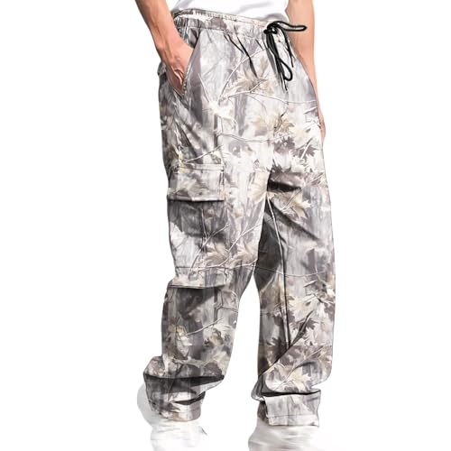 Mens Camo Pants Drawstring Waist Wide Leg Pants Maple Leaf Print Cargo Sweatpants Fashion Y2K Trousers Streetwear3