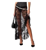 Gonna Lunga Asimmetrica In Pizzo Per Donna – Vita Alta Elastica, Trasparente Con Spacco, Perfetta Per Spiaggia E Festa, Taglie S/M/L - 2