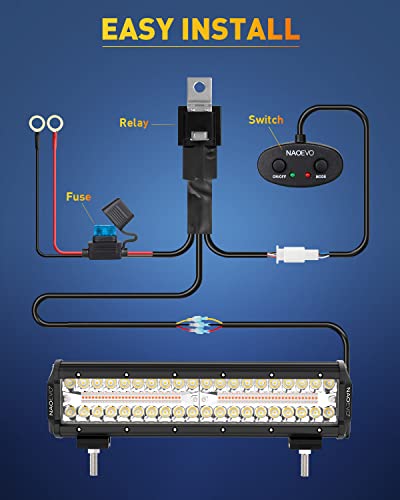Naoevo 5 Inch Flush Mount Led Light Pods And Naoevo 12 Inch 420W Spot Flood Led Light Bar, 6 Modes Memory Function Driving Work Light With 12 Ft Wiring Harness For Truck Boat Tractor Jeep Golf Cart #TOP7