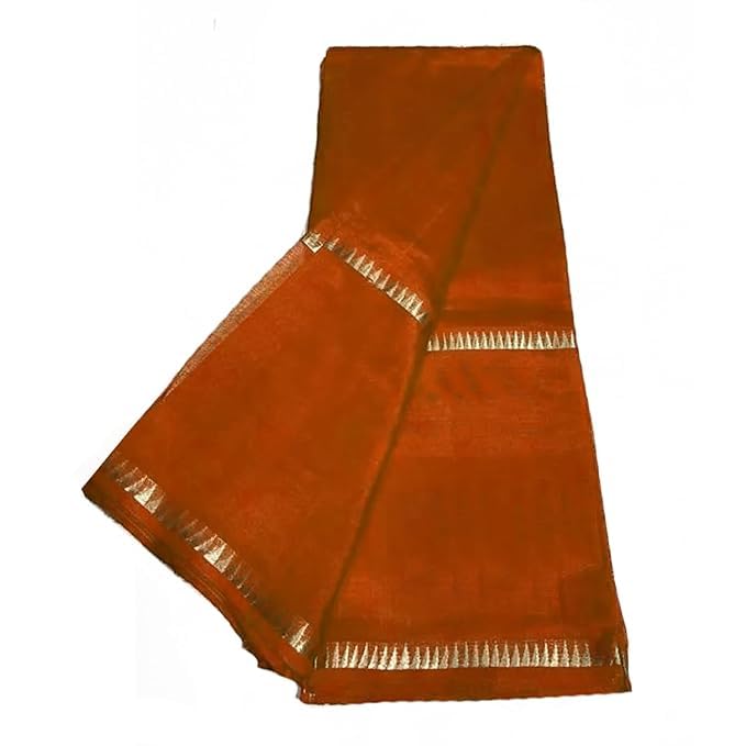 Charkha Silk P.W.C.S LTD Women's Cotton Art Silk Plane Saree With Designed Silvar Zari Three Temple Border