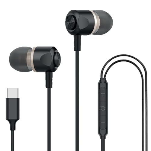 Image of Kratos Tune V7 C Type Earphones Wired, Deep Bass Drivers Earphone, Inline Control Type c Headphones with Mic, Comfort Fit Type c Earphone with Volume Control,Metallic C pin Earphones (Black)