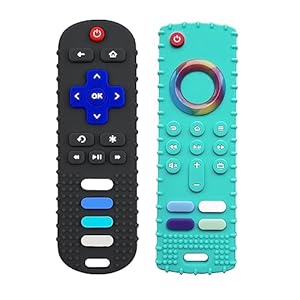 2-Pack Silicone Baby Teething Toys, Silicone Teethers for Babies, Remote Control Shape Teething Toys, Chew Toys for Boys and Girls Teether Early Educational Sensory Toy