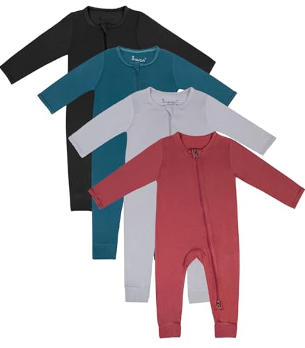 Image of Jimonda Baby Footless Pajamas,Two Zip Closure Long Sleeve Romper,Infant Clothes Pjs 4 Pcs