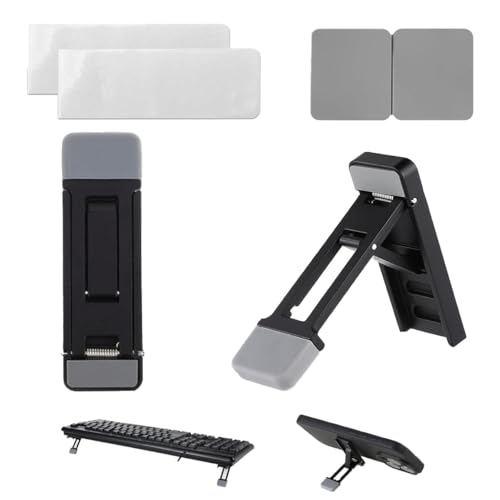 DmsGJyp 2 Pcs Mini Portable Laptop Stand, Keyboard Riser Feet, 3 Tilt Angles Adjustable, Foldable Invisible Laptop Cooling Stand, Self-Adhesive, for Most Keyboards & Laptops (Black, M)