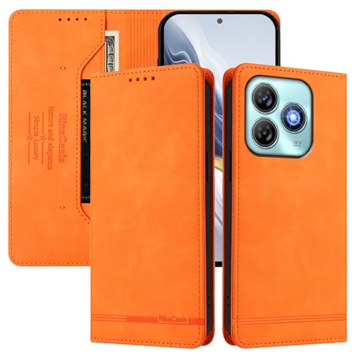 Jiajihua Phone Cover Compatible with Huawei Enjoy 80S 【RFID Blocking】【Card Holder Magnetic Closure Flip Stand】 Case Orange